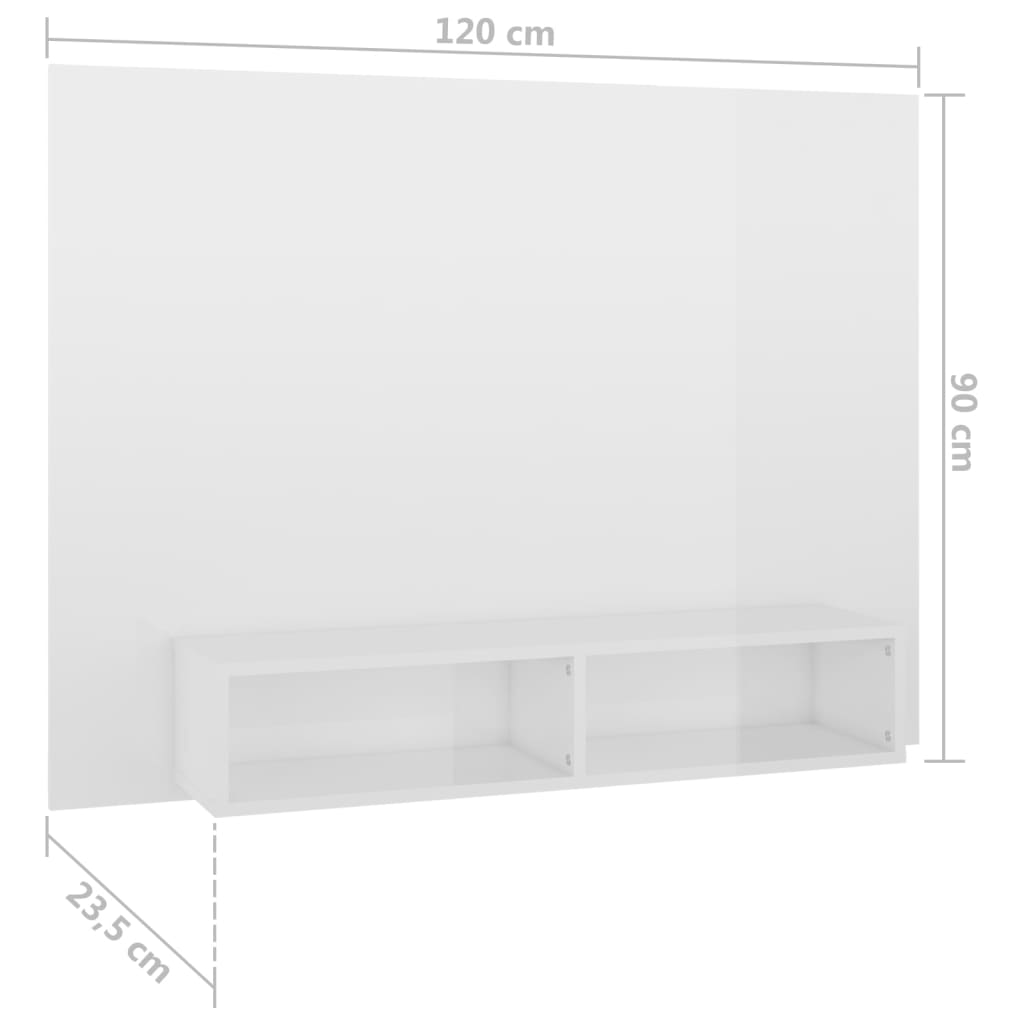 vidaXL Wisząca szafka pod TV, biała, wysoki połysk, 120x23,5x90 cm