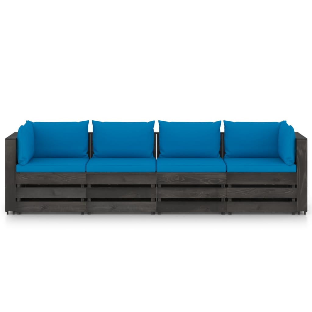 vidaXL Ogrodowa sofa 4-os z poduszkami, impregnowane na szaro drewno