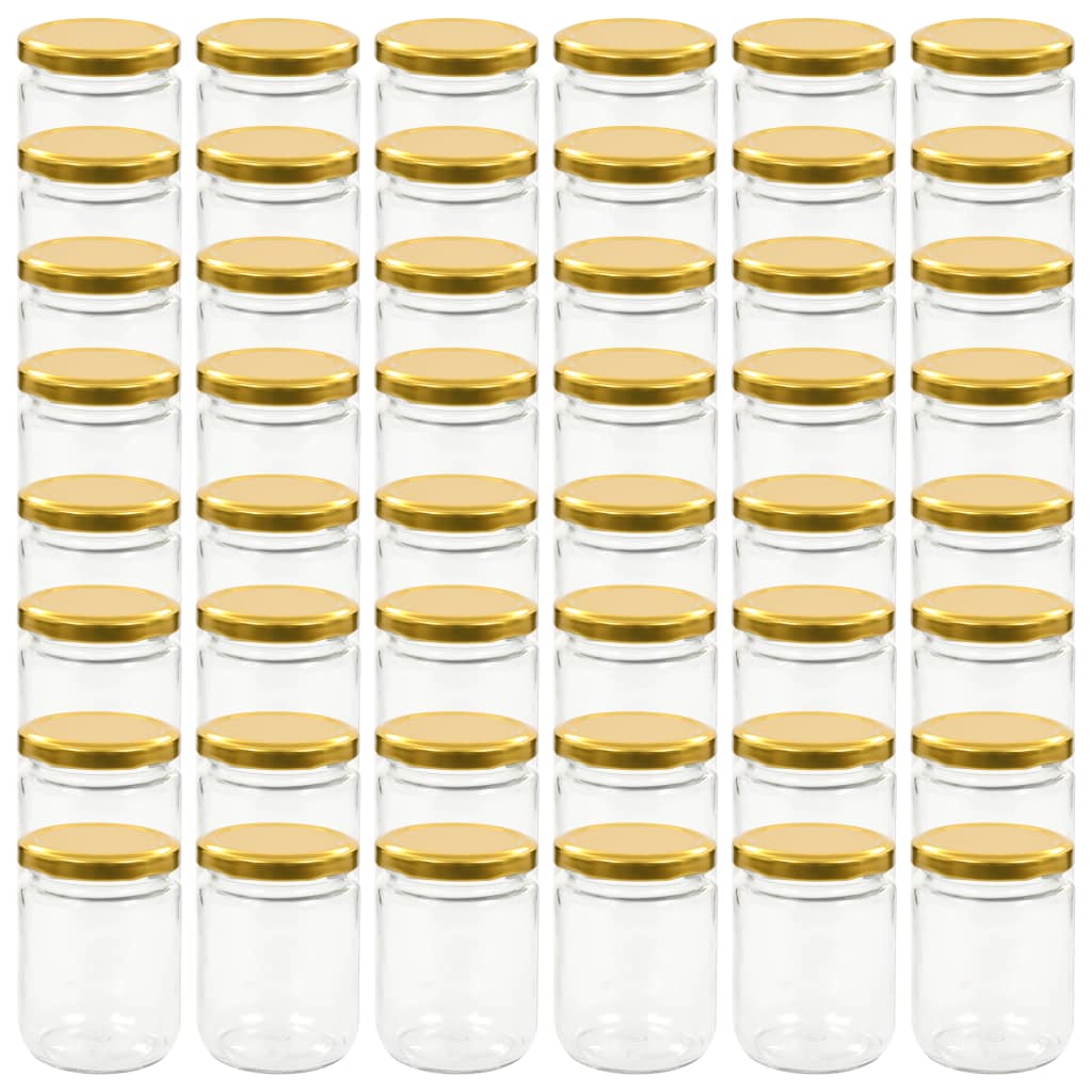 vidaXL Szklane słoiki na dżem, złote pokrywki, 48 szt., 230 ml