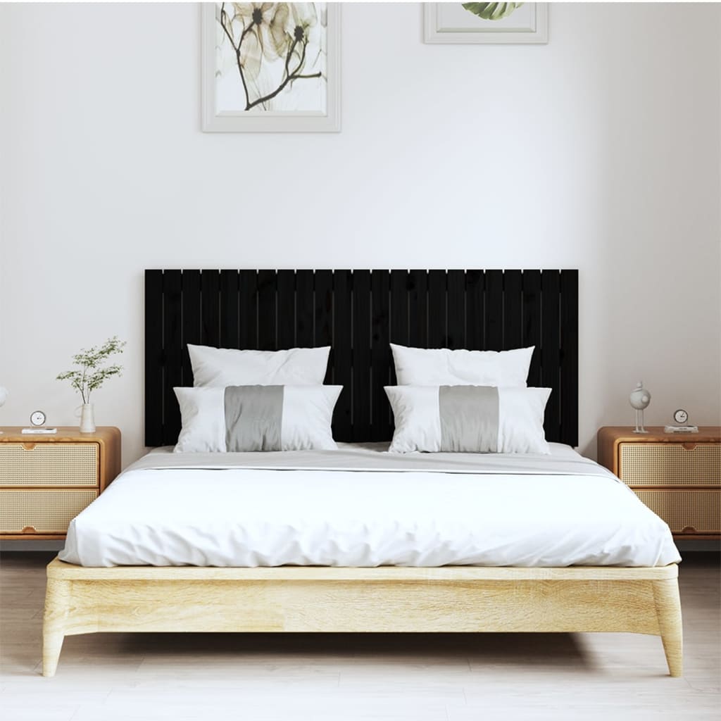 vidaXL Wezgłowie łóżka, czarne, 147x3x60 cm, lite drewno sosnowe
