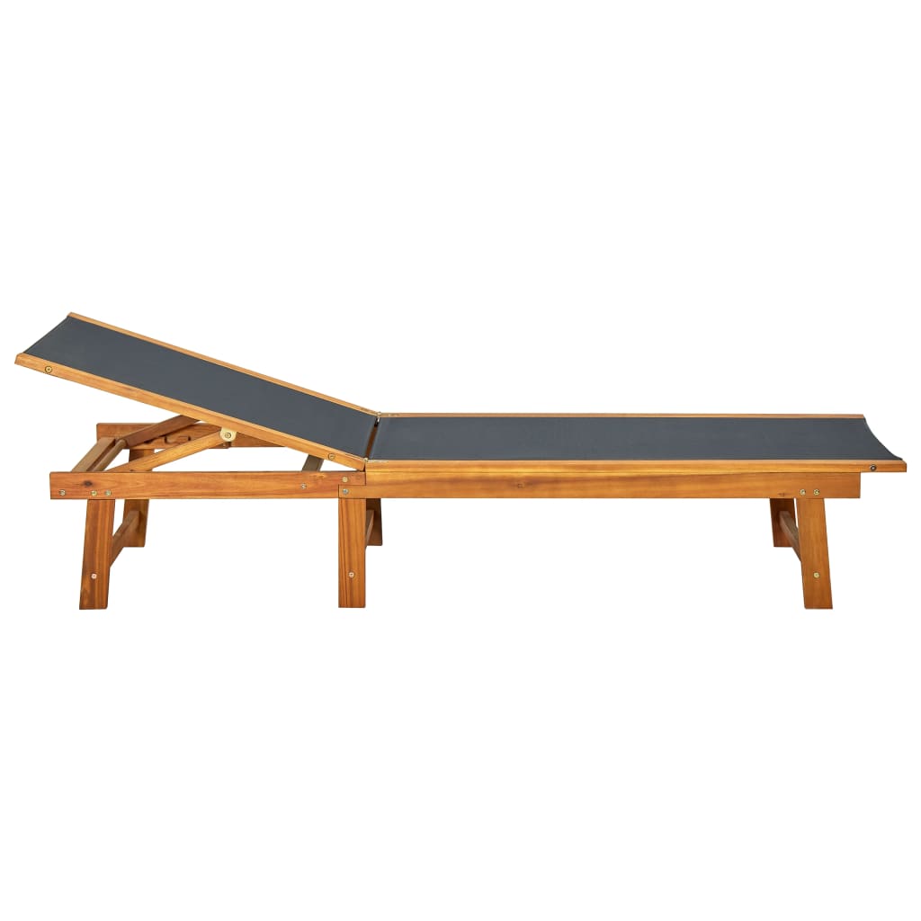 vidaXL Leżak ze stolikiem, lite drewno akacjowe i tkanina textilene