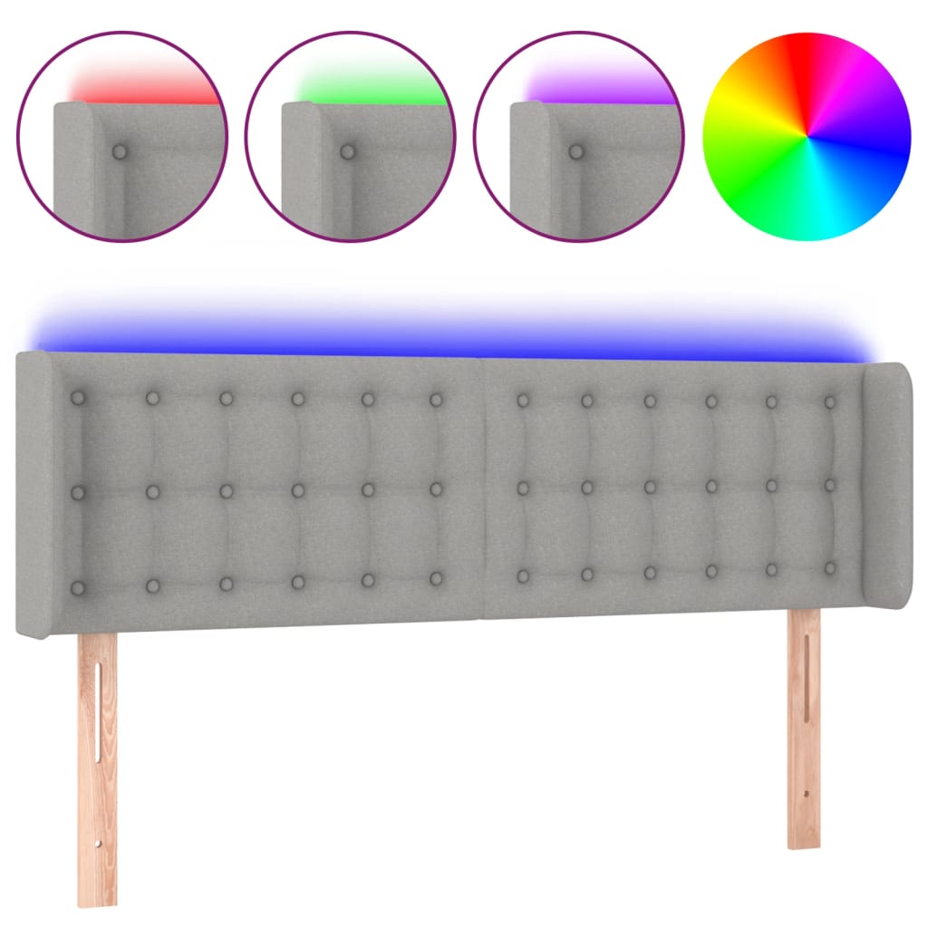 vidaXL Zagłówek do łóżka z LED, jasnoszary, 147x16x78/88 cm, tkanina