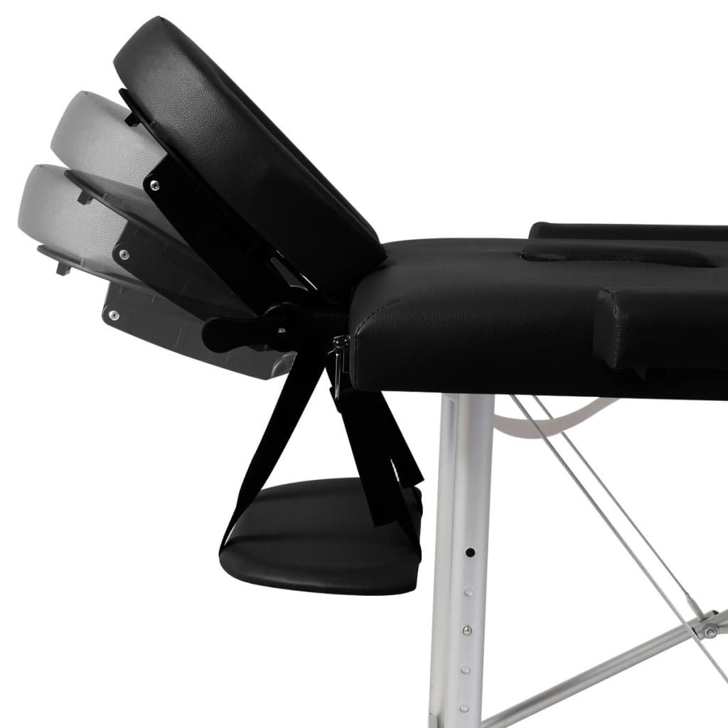 vidaXL Składany stół do masażu z aluminiową ramą, 3 strefy, czarny