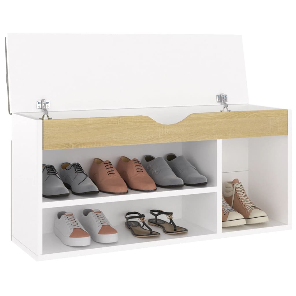 vidaXL Ławka na buty z poduszką, biel i dąb Sonoma, 104x30x49 cm