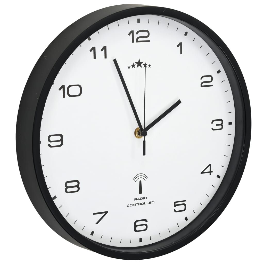 vidaXL Sterowany radiowo zegar kwarcowy, 31 cm, biało-czarny