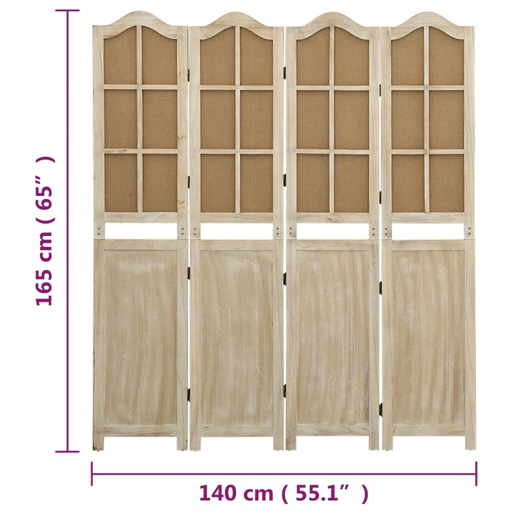vidaXL Parawan 4-panelowy, brązowy, 140x165 cm, tkanina