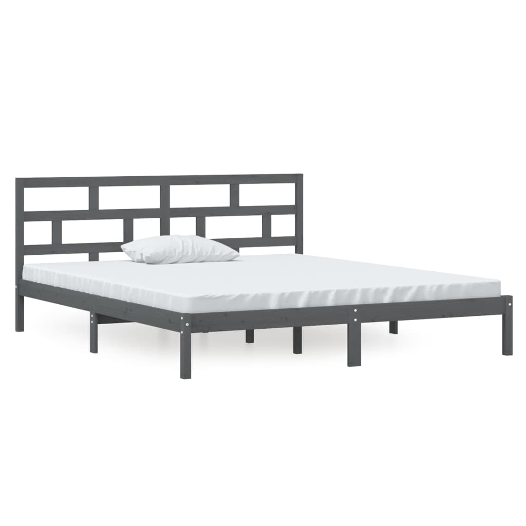 vidaXL Rama łóżka, szara, 135x190 cm, lite drewno