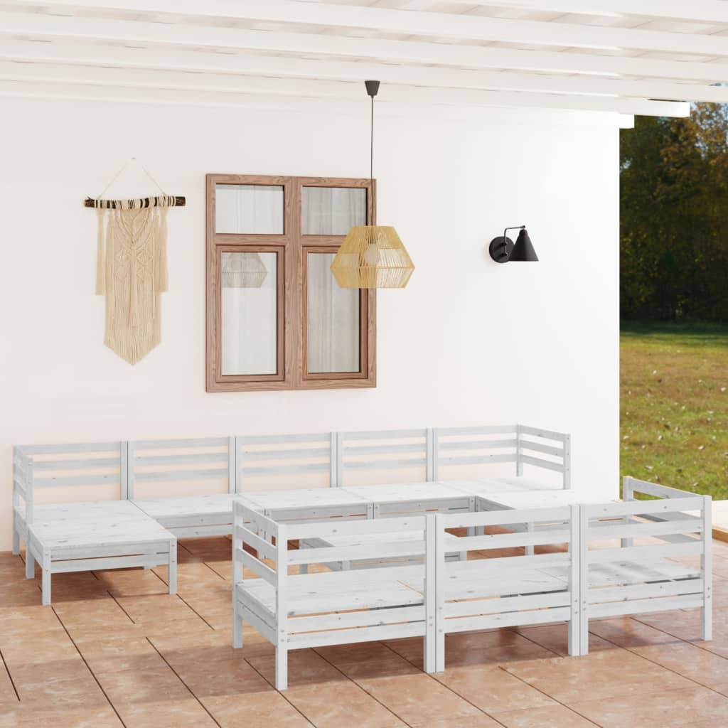 vidaXL 11-cz. zestaw wypoczynkowy do ogrodu, biały, drewno sosnowe