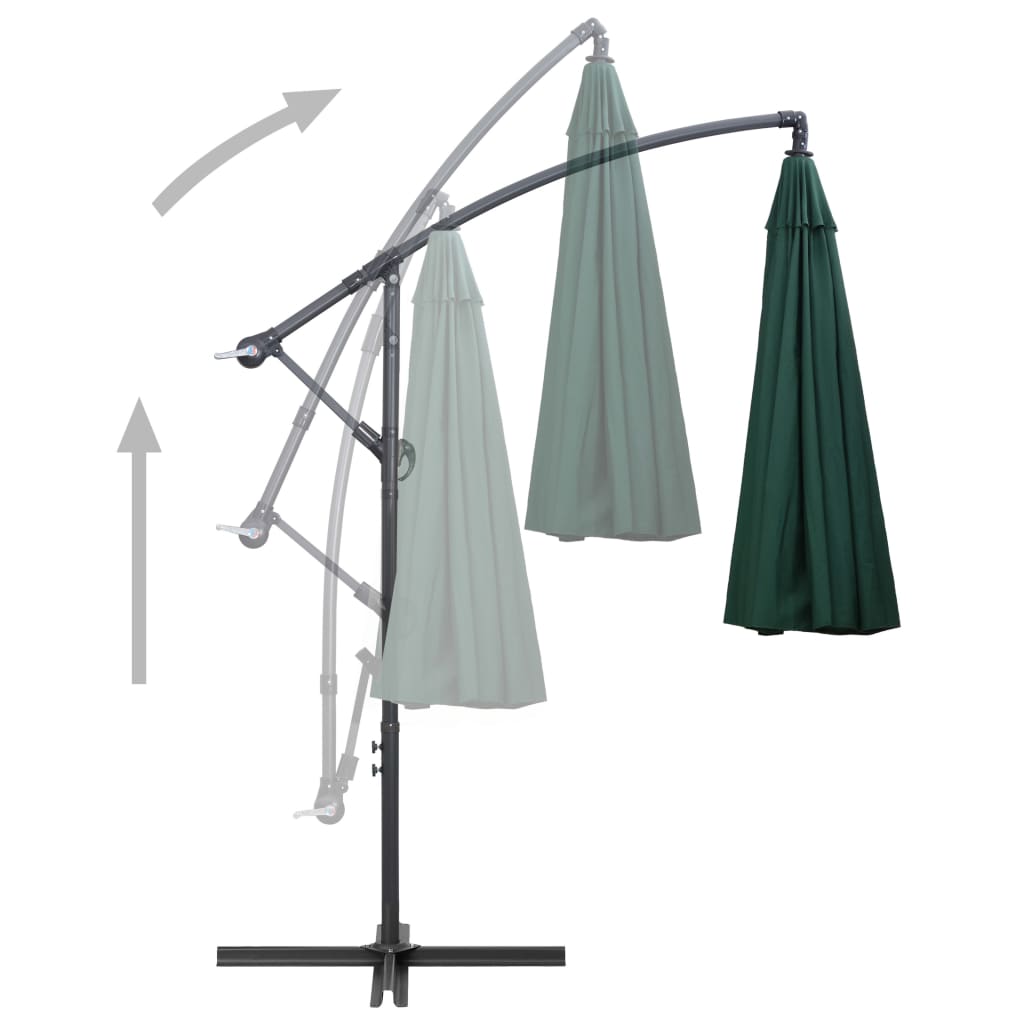 vidaXL Parasol ogrodowy, wiszący, zielony, 3 m, słupek aluminiowy