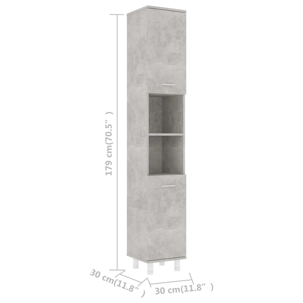 vidaXL Szafka łazienkowa, szarość betonu, 30x30x179 cm, płyta wiórowa