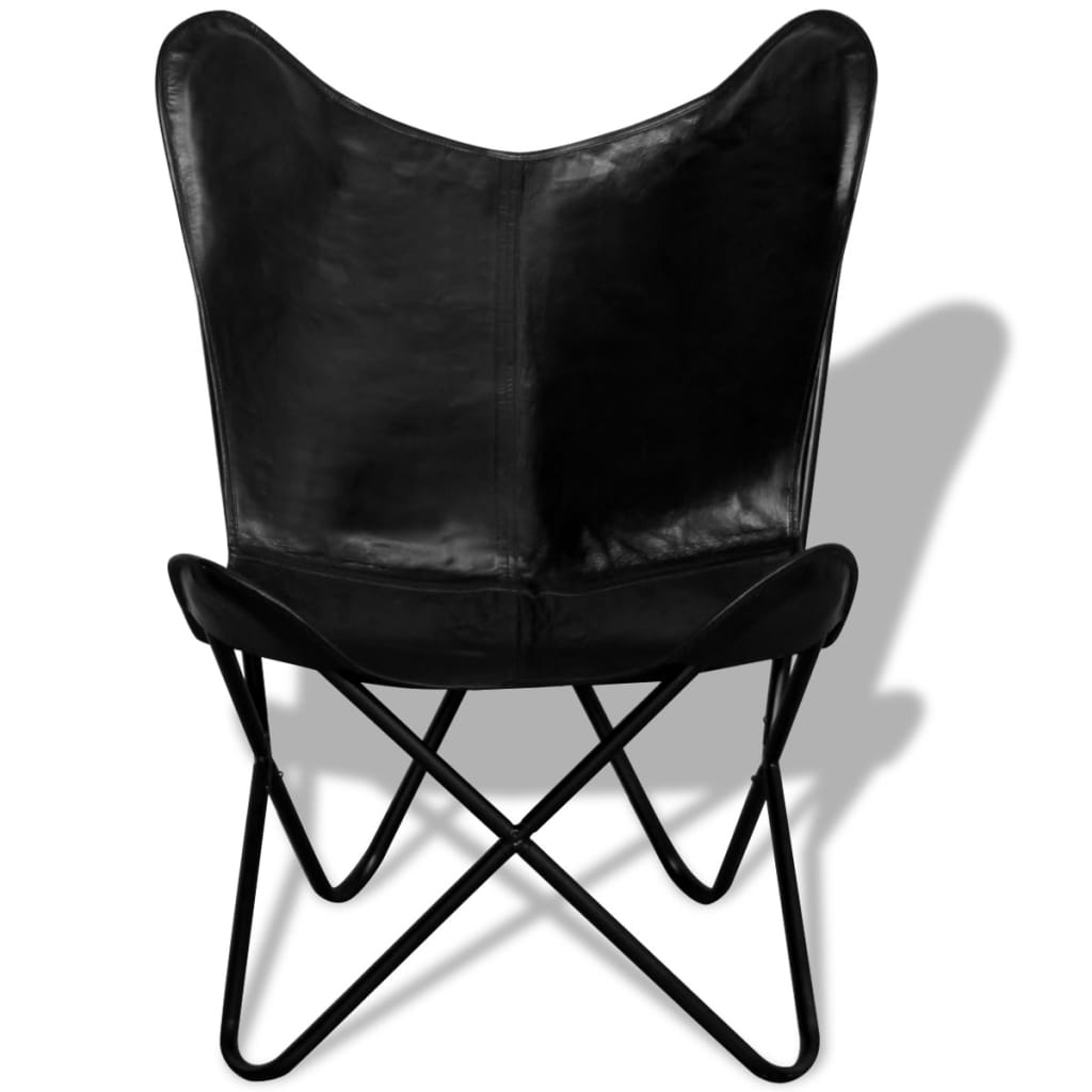 vidaXL Krzesło motyl, czarne, skóra naturalna