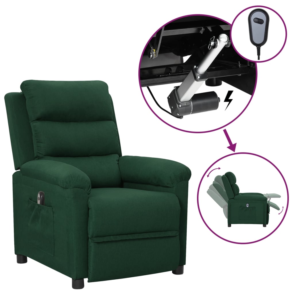 vidaXL Elektryczny fotel rozkładany, ciemnozielony, obity tkaniną