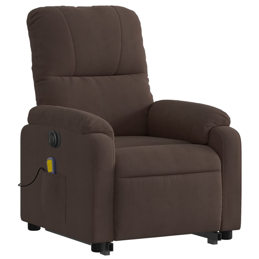 vidaXL Podnoszony fotel masujący, rozkładany, brązowy, mikrofibra