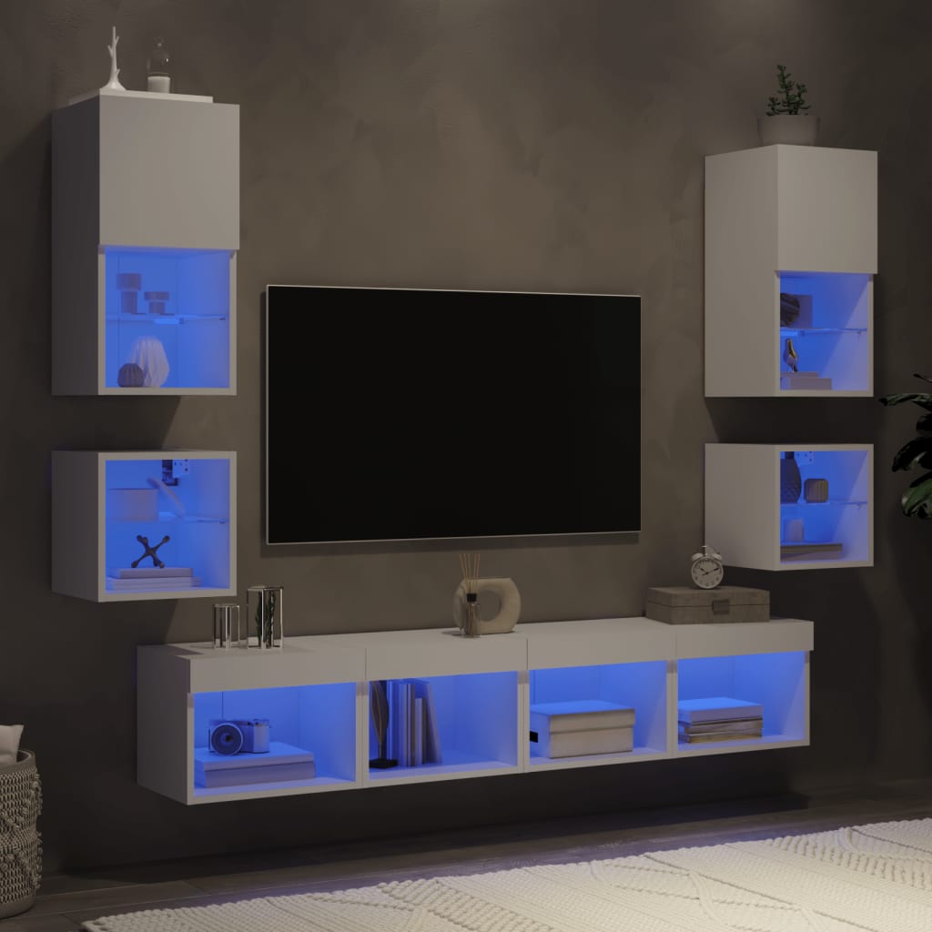 vidaXL 8-częściowy zestaw mebli TV z LED, biały