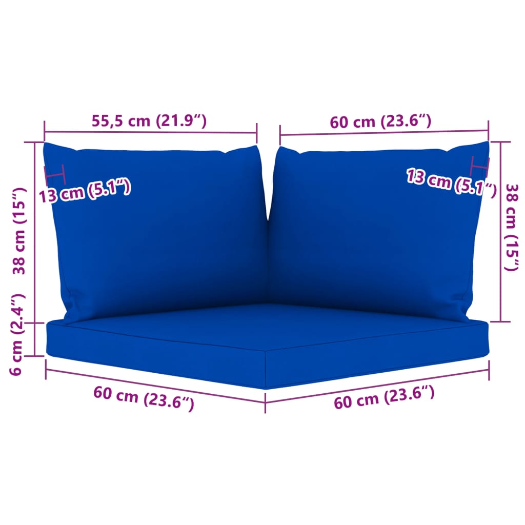 vidaXL Ogrodowa sofa 3-os. z palet, z niebieskimi poduszkami, sosna