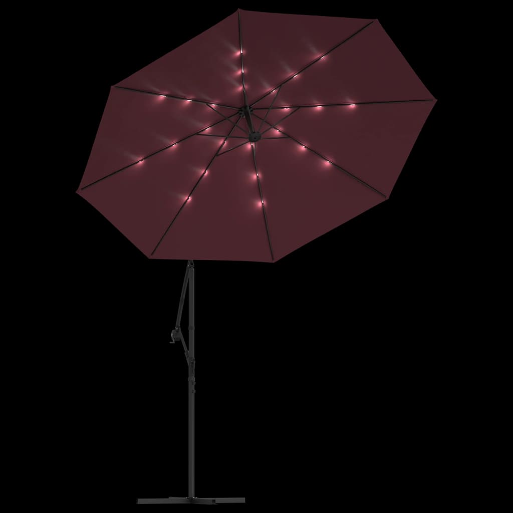 vidaXL Parasol wiszący z LED i stalowym słupkiem, winna czerwień