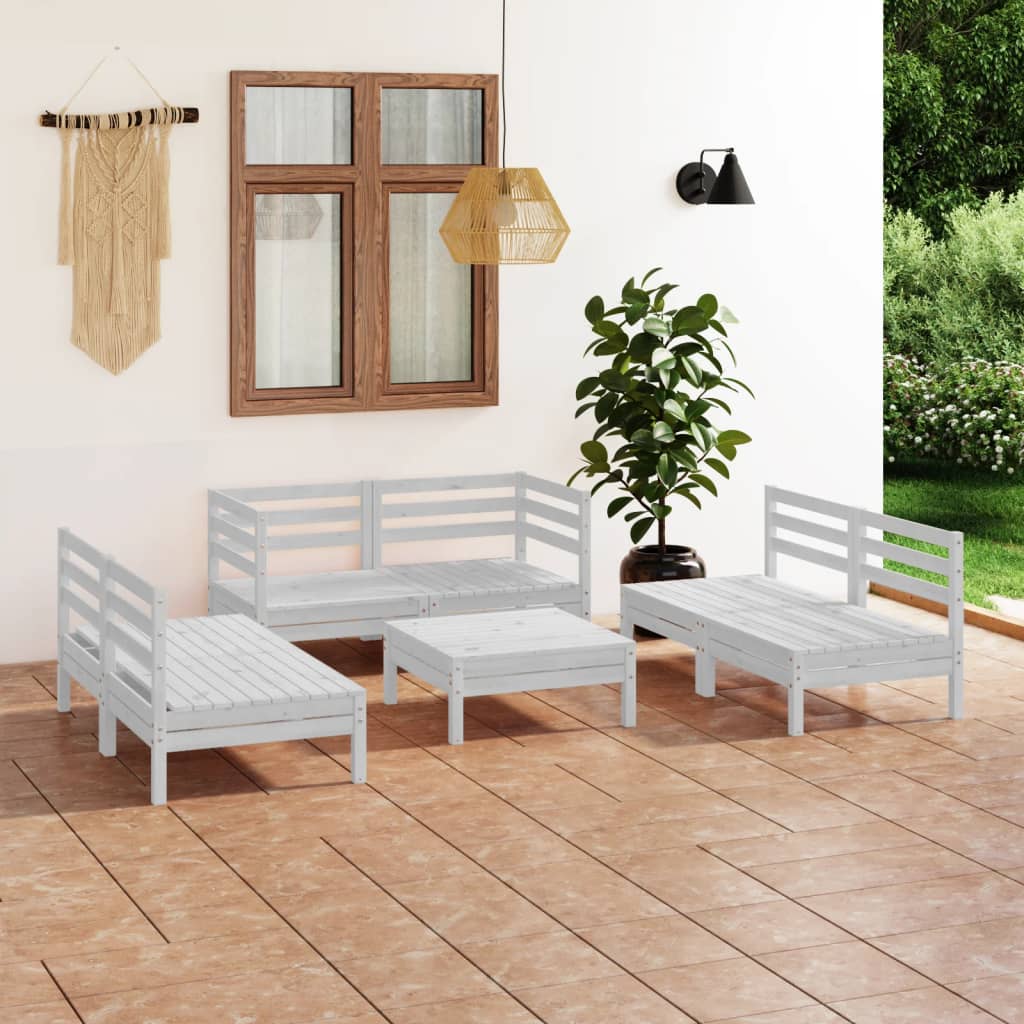 vidaXL 7-cz. zestaw wypoczynkowy do ogrodu, biały, drewno sosnowe