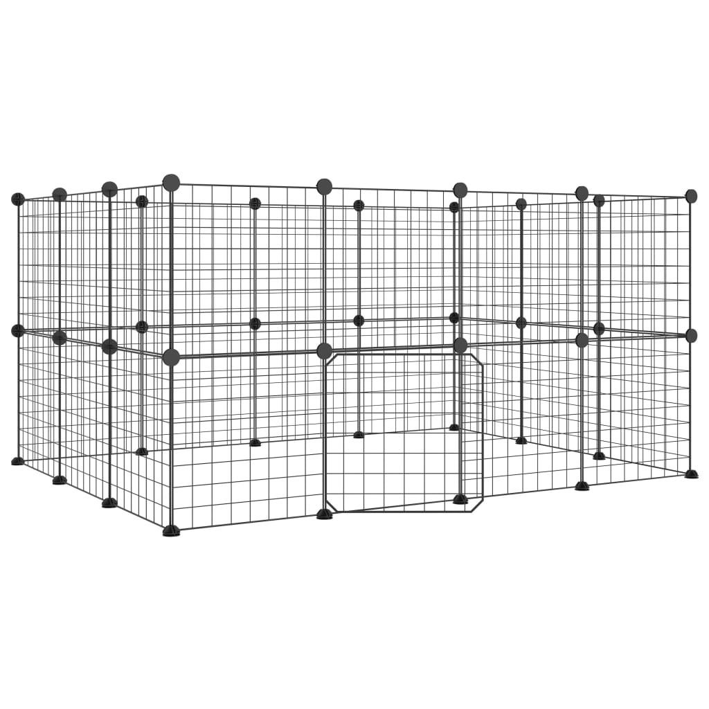 vidaXL Klatka dla zwierząt z bramką, 28 paneli, czarna, 35x35 cm, stal