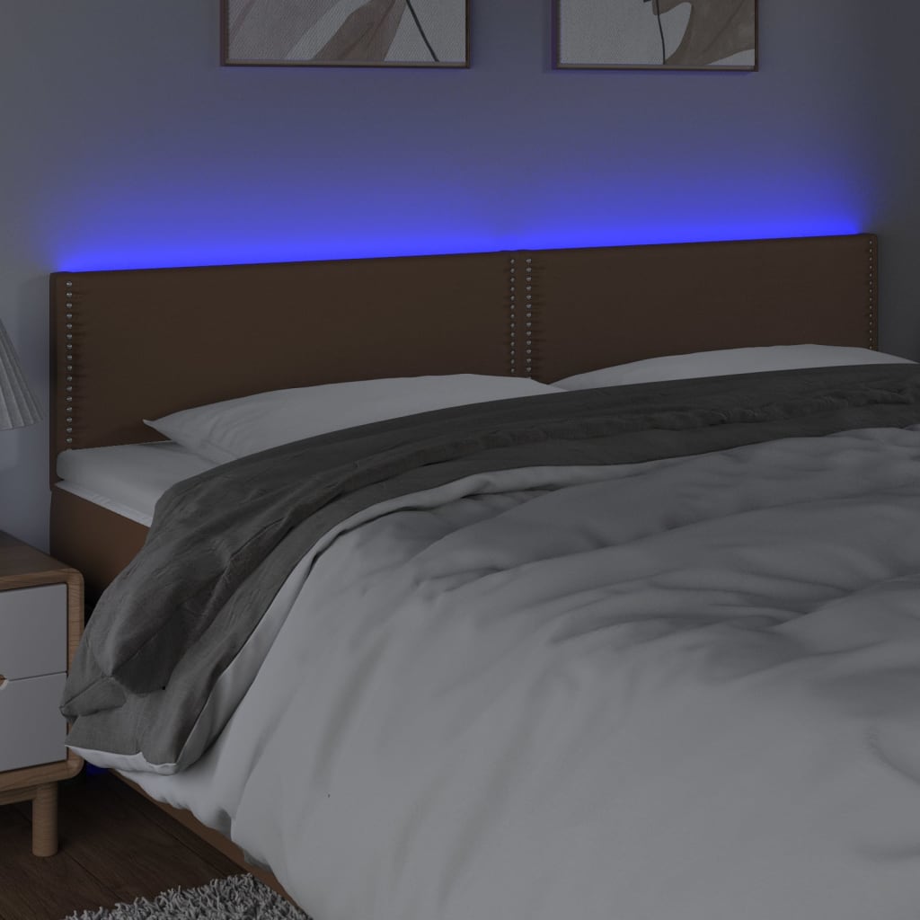 vidaXL Zagłówek do łóżka z LED, brązowy, 180x5x78/88cm, sztuczna skóra