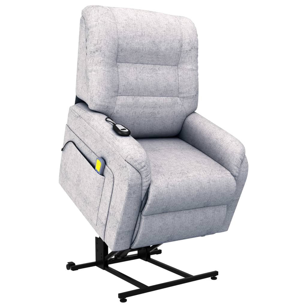 vidaXL Rozkładany fotel masujący, podnoszony, jasnoszary, tkanina