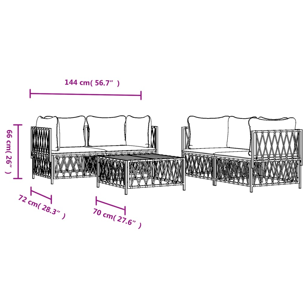 vidaXL 5-cz. zestaw wypoczynkowy do ogrodu, z poduszkami, biały