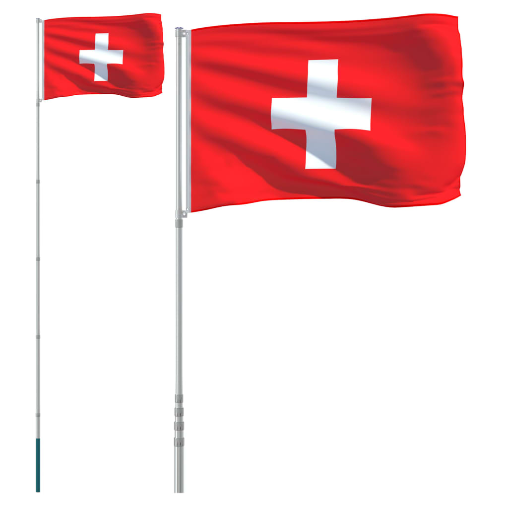 vidaXL Flaga Szwajcarii z masztem, 5,55 m, aluminium
