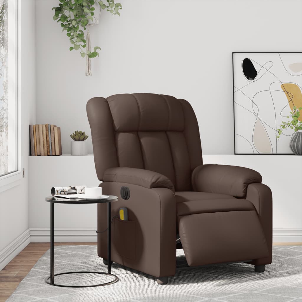 vidaXL Rozkładany fotel masujący, elektryczny, brązowy, sztuczna skóra