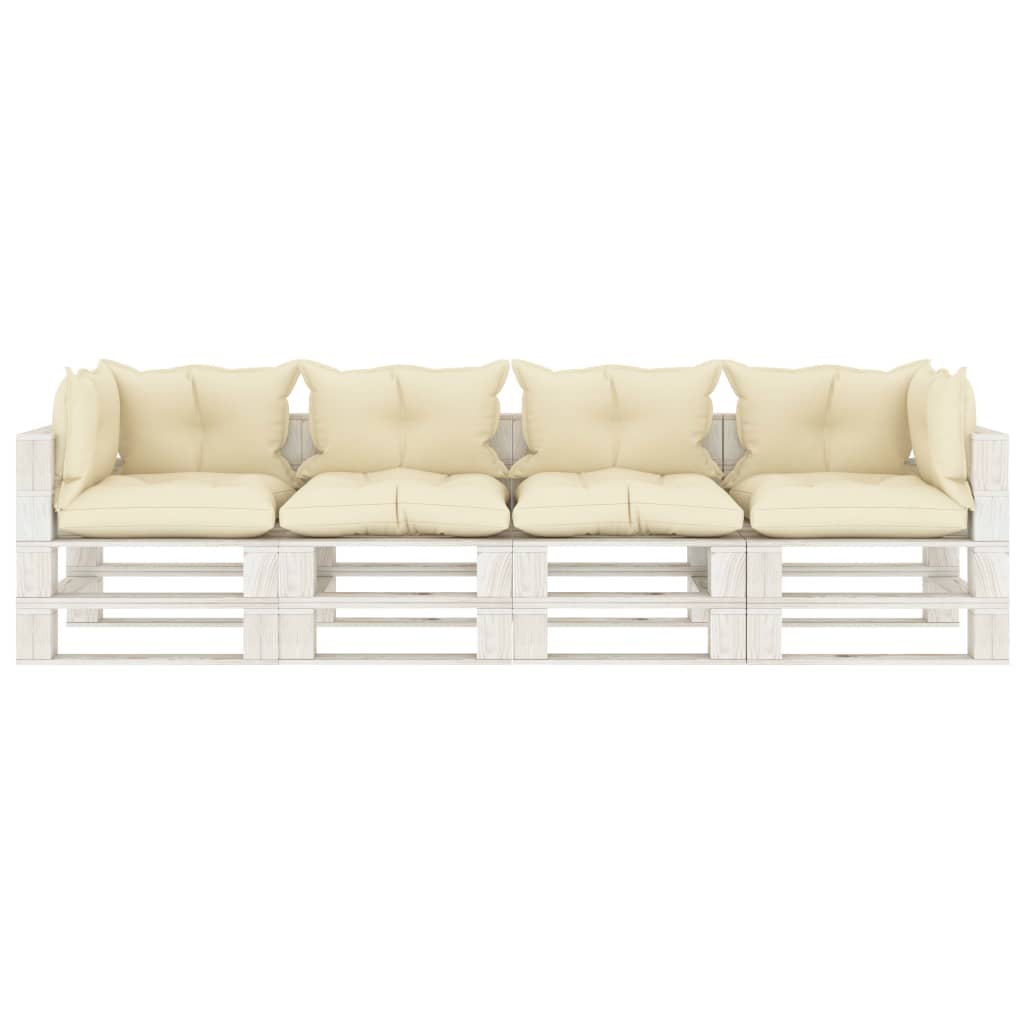 vidaXL Ogrodowa sofa 4-osobowa z palet, z kremowymi poduszkami, drewno