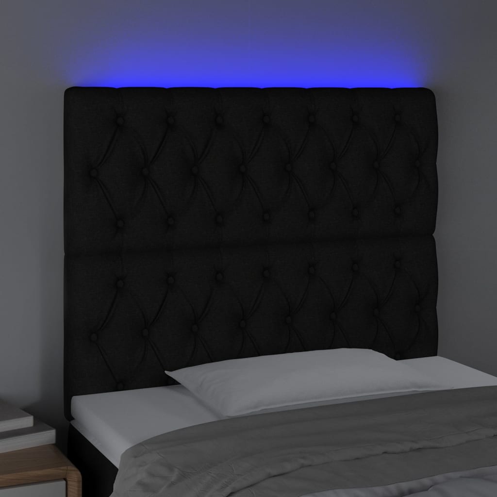 vidaXL Zagłówek do łóżka z LED, czarny, 90x7x118/128 cm, tkanina
