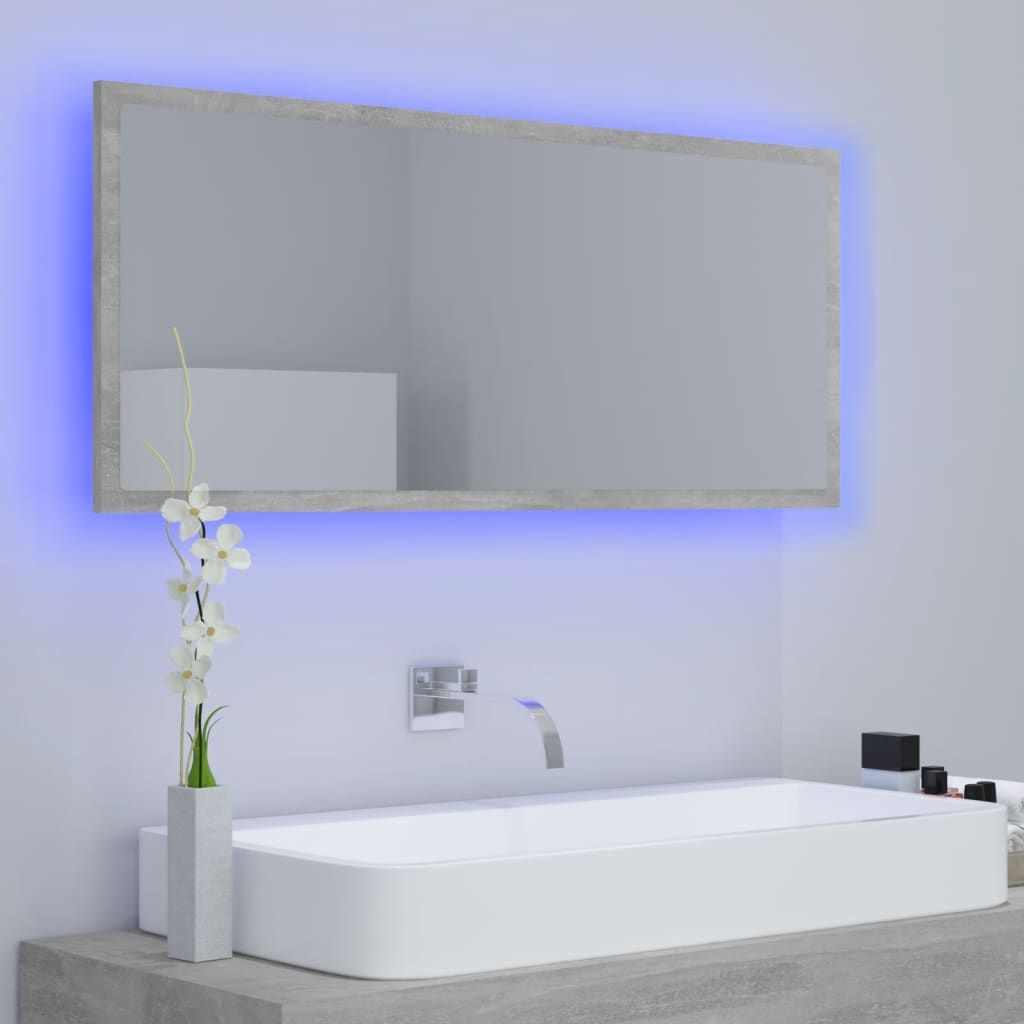 vidaXL Lustro łazienkowe LED, szarość betonu, 100x8,5x37 cm, akryl