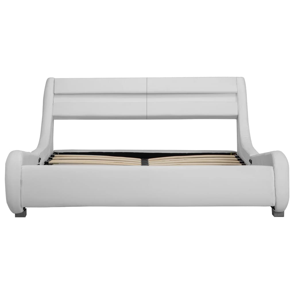 vidaXL Rama łóżka z LED, biała, sztuczna skóra, 160 x 200 cm
