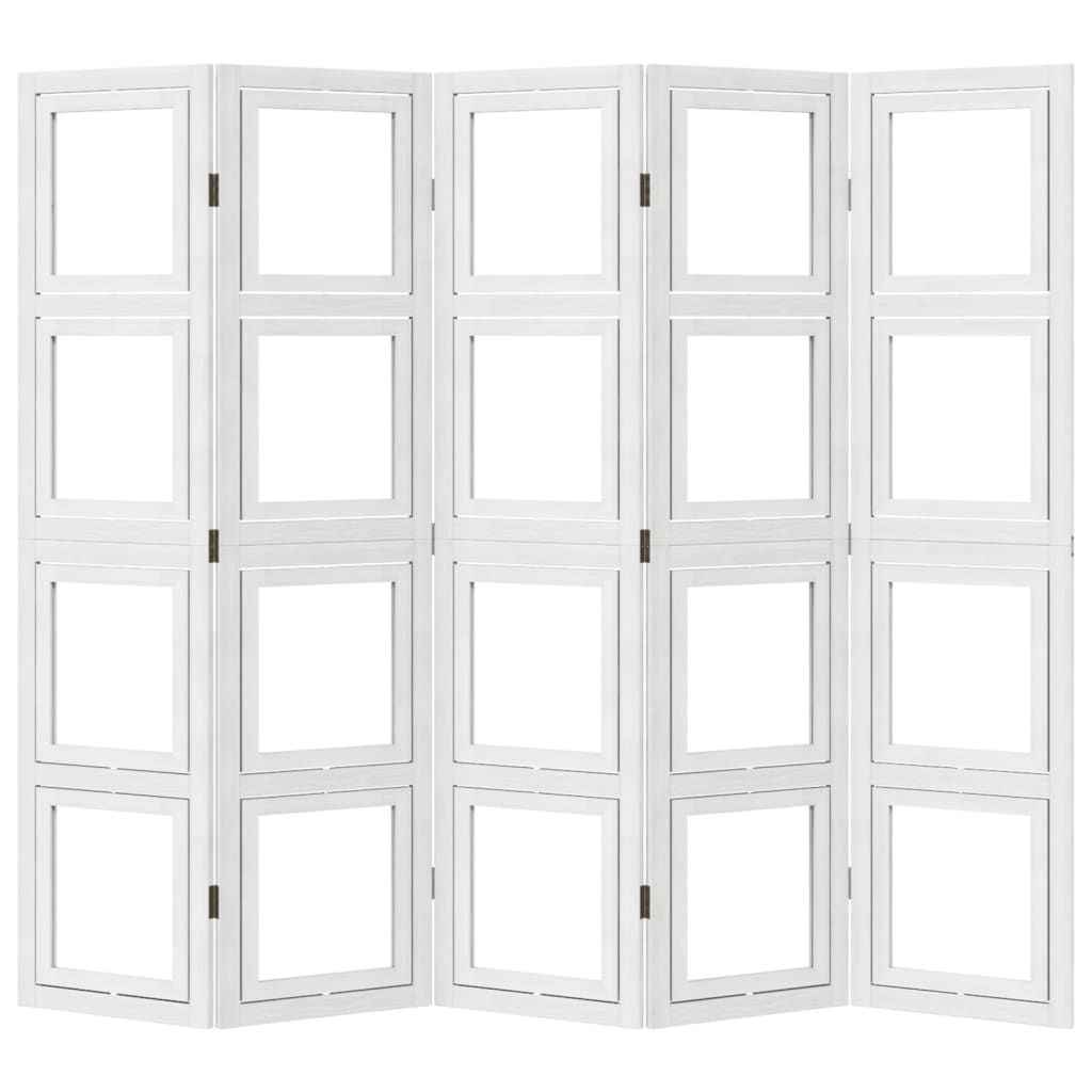 vidaXL Parawan pokojowy, 5-panelowy, biały, lite drewno paulowni