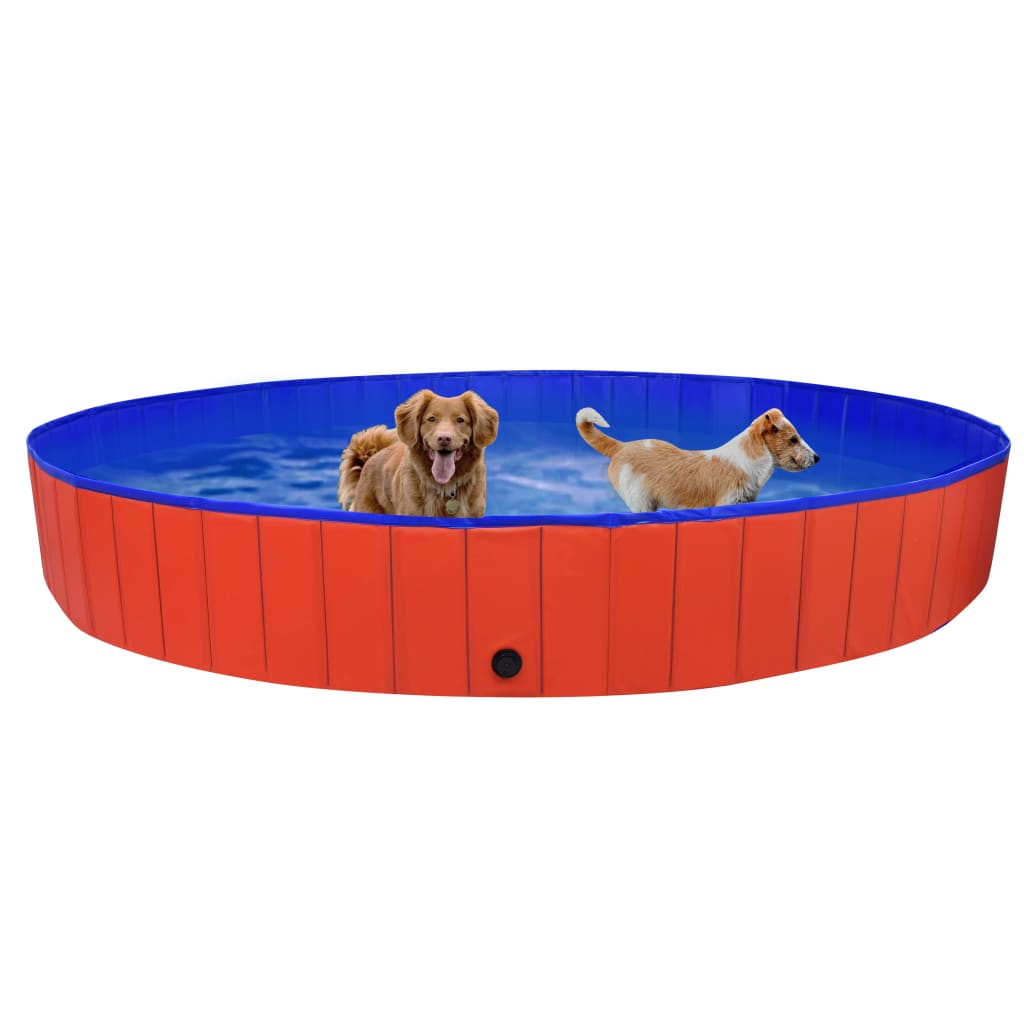 vidaXL Składany basen dla psa, czerwony, 300x40 cm, PVC