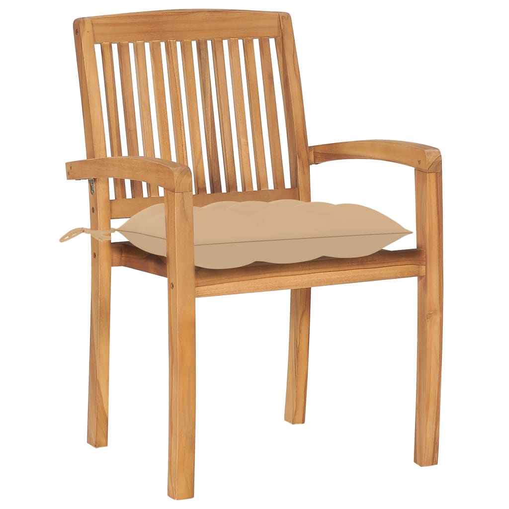 vidaXL Krzesła ogrodowe, 2 szt., beżowe poduszki, lite drewno tekowe