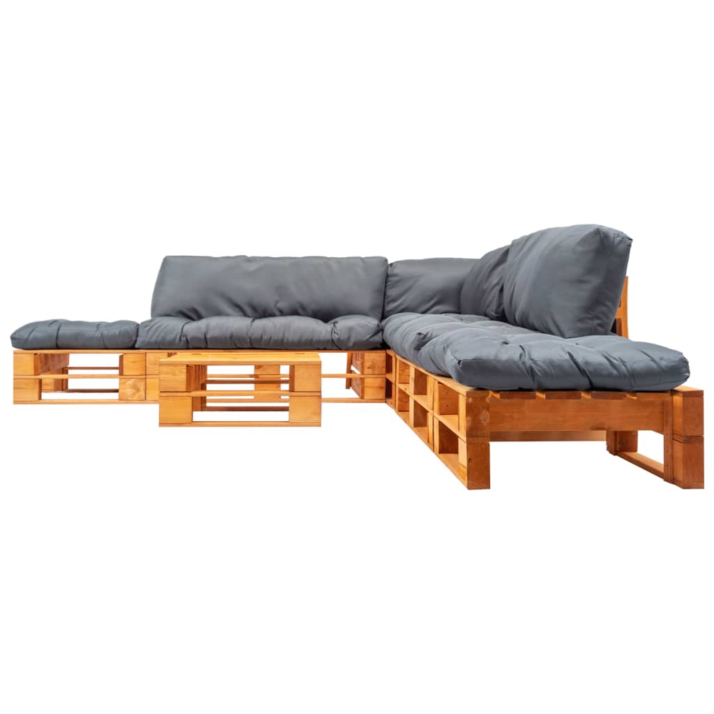 vidaXL 6-cz. zestaw ogrodowy, szare poduszki, palety z drewna