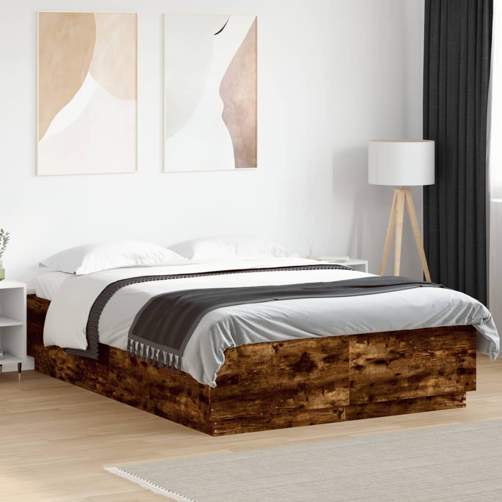 vidaXL Rama łóżka, przydymiony dąb, 150x200cm, materiał drewnopochodny