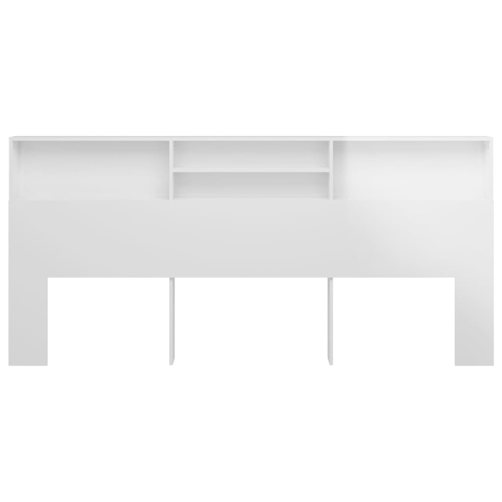 vidaXL Wezgłowie łóżka z półkami, biel z połyskiem, 220x19x103,5 cm