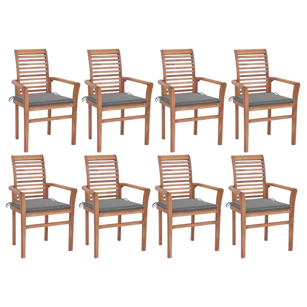 vidaXL Krzesła stołowe z szarymi poduszkami, 8 szt., drewno tekowe