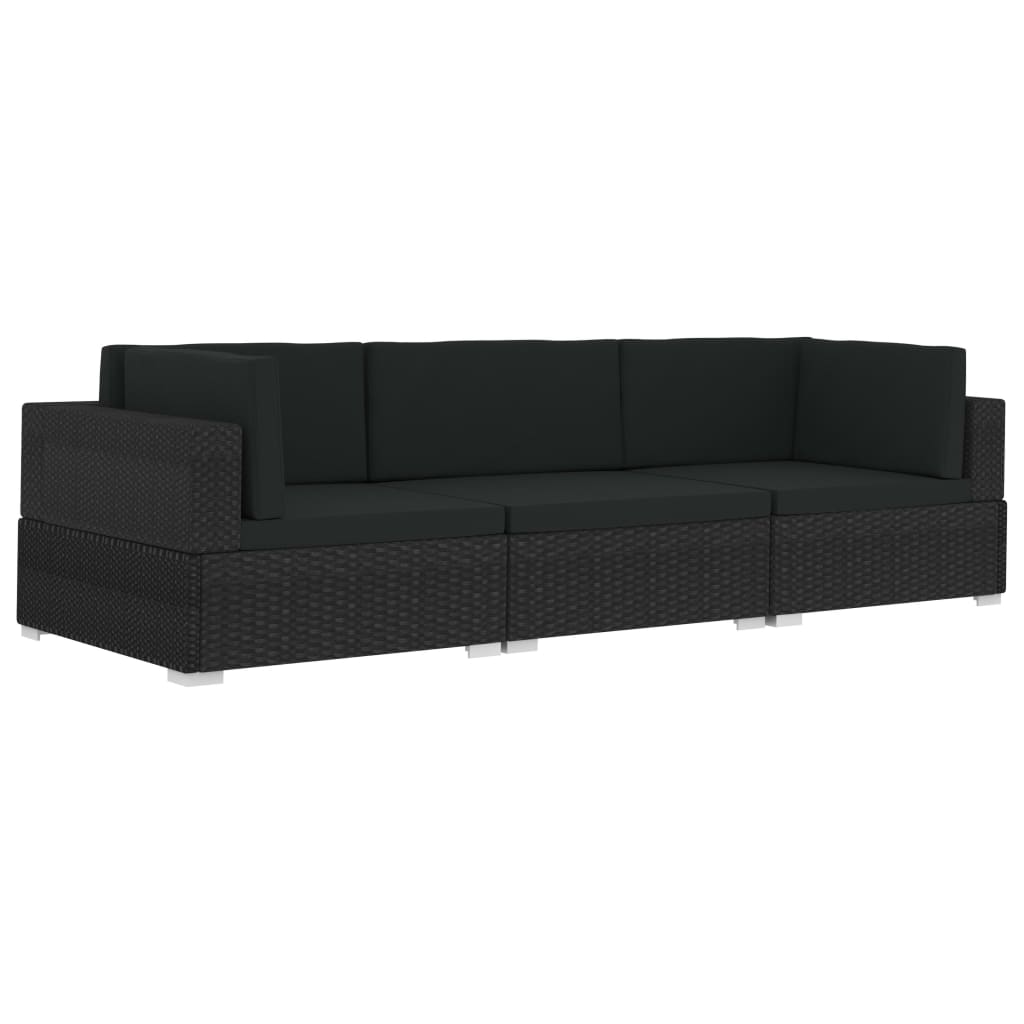 vidaXL 3-częściowa sofa ogrodowa z poduszkami, rattan PE, czarna