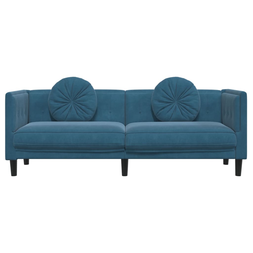 vidaXL Sofa 3-osobowa z poduszkami, niebieska, aksamit