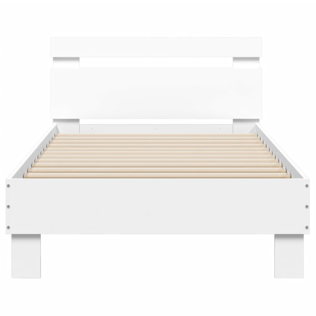 vidaXL Rama łóżka z wezgłowiem i LED, biała, 75x190 cm