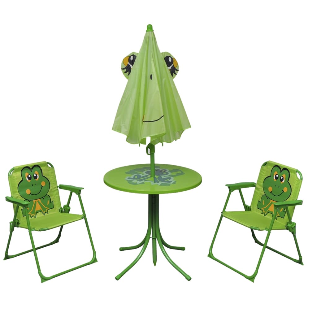 vidaXL 3-cz. dziecięcy zestaw mebli do ogrodu, z parasolem, zielony