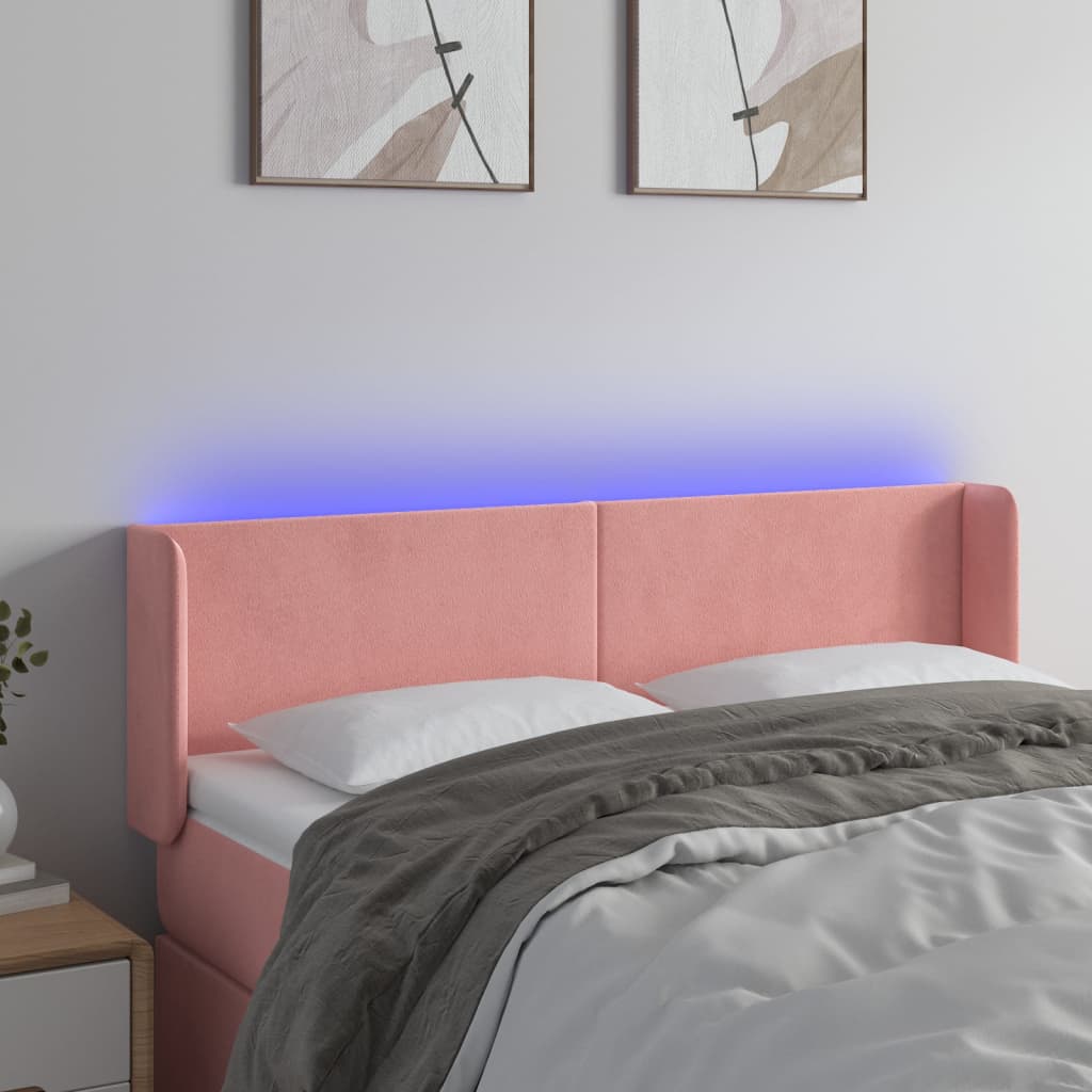 vidaXL Zagłówek do łóżka z LED, różowy, 147x16x78/88 cm, aksamit