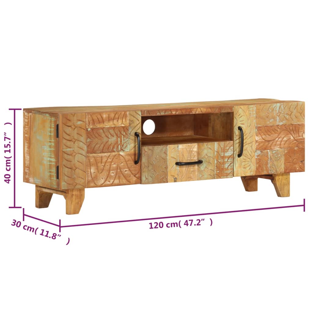 vidaXL Ręcznie rzeźbiona szafka pod TV, 120x30x40 cm, drewno odzyskane
