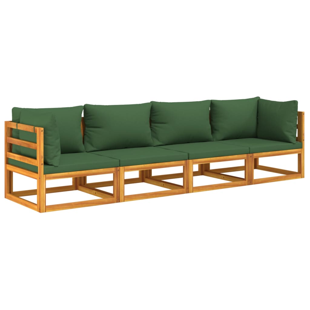 vidaXL 4-cz. ogrodowy zestaw wypoczynkowy, zielone poduszki, drewno
