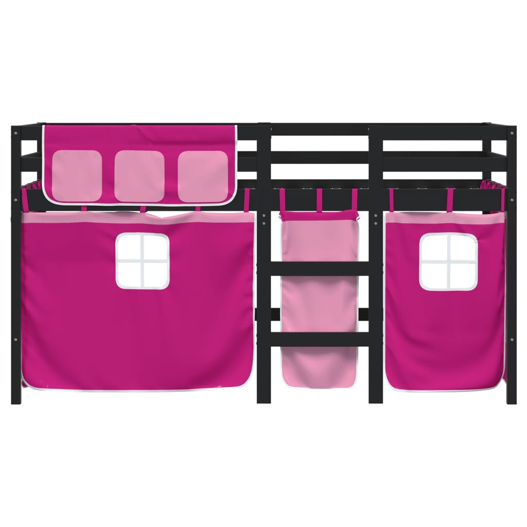 vidaXL Dziecięce łóżko na antresoli, różowe zasłonki, 90x190 cm