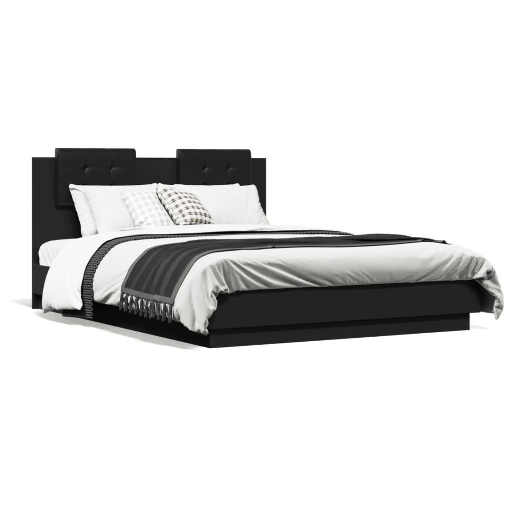 vidaXL Rama łóżka z wezgłowiem, czarna, 120x190 cm
