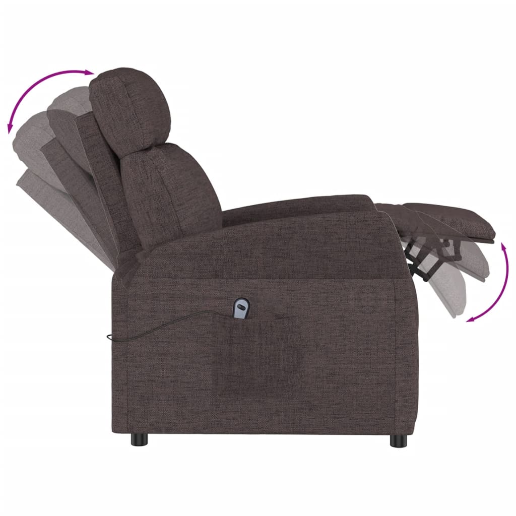 vidaXL Podnoszony fotel rozkładany, ciemnobrązowy, obity tkaniną