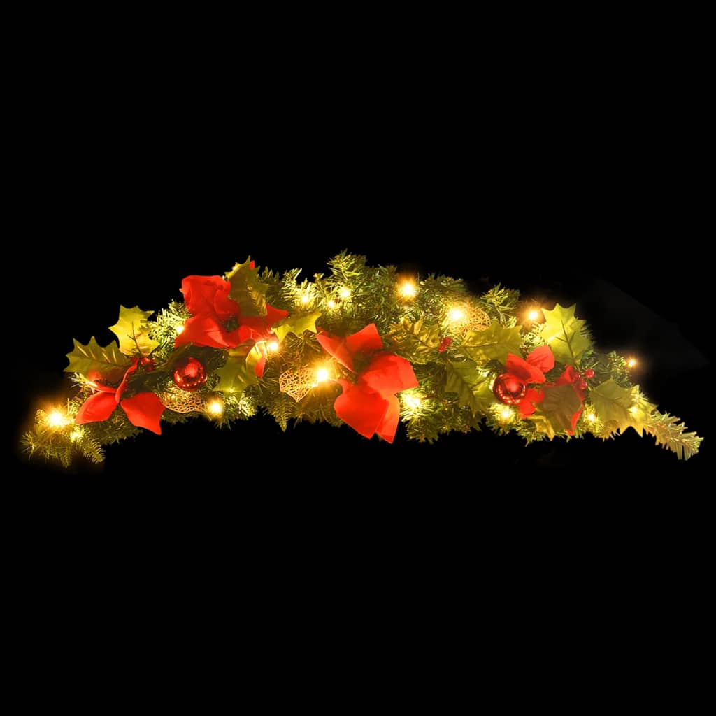 vidaXL Łuk świąteczny z girlandą i lampkami LED, zielony, 90 cm, PVC