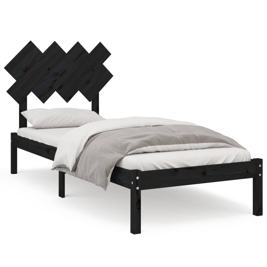 vidaXL Rama łóżka, czarna, 90x190 cm, lite drewno